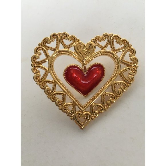 Avon Heart Lapel Pin Valentines Day Dangling Red Enamel Vintage Jewelry 1990s - Picture 5 of 7